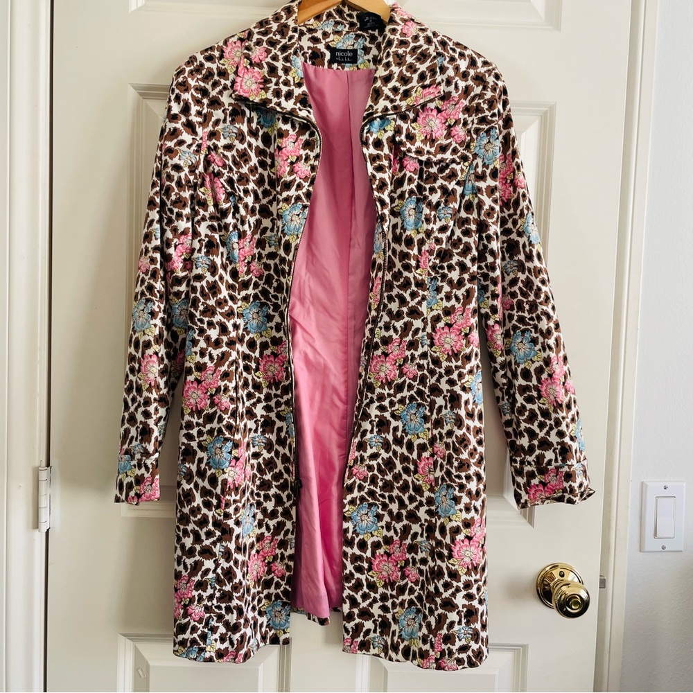 Nicole Miller Leopard Print Trench Coat with Pink Lining
